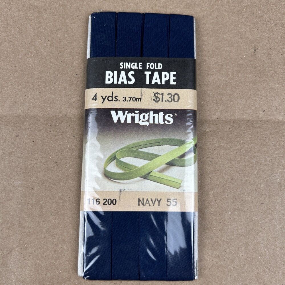 Navy Wrights Single Fold Bias Tape 1/2" Wide 4 yds 116 200 Navy 55 VTG 1986